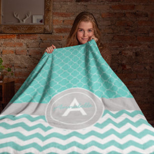 Manta Polar Quatrefoil de Chevron gris verde azulado