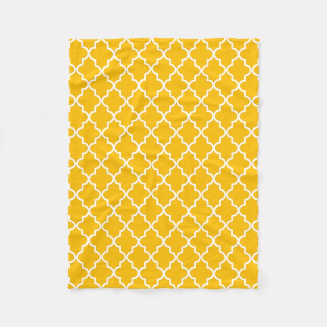 Manta Polar Quatrefoil marroquí blanco y amarillo moderno (Anverso)