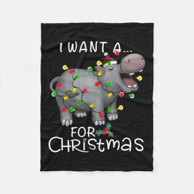 Manta Polar Quiero Hipopótamo Para Navidades Xmas Hippo Lov (Anverso)