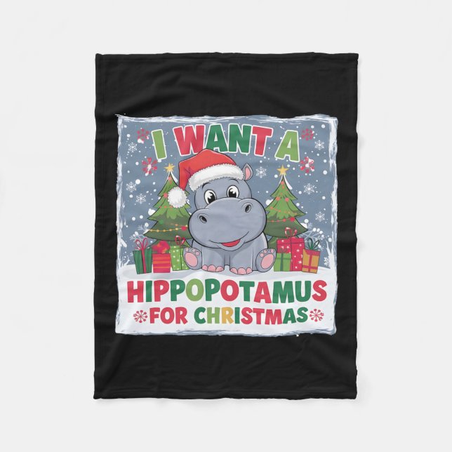 Manta Polar Quiero Hipopótamo Para Navidades Xmas Hippo Para (Anverso)