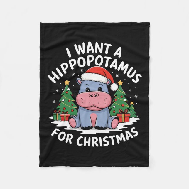 Manta Polar Quiero Hipopótamo Para Navidades Xmas Hippo Para (Anverso)