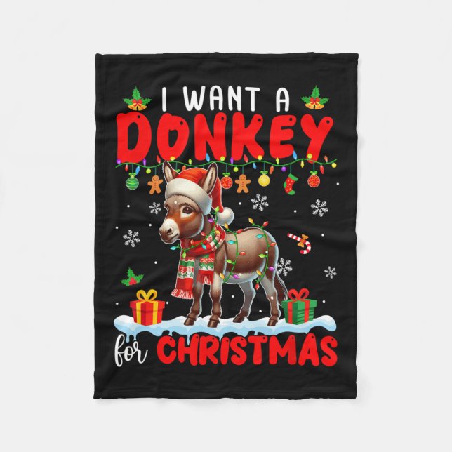 Manta Polar Quiero Un Burro Para Navidades Granjero De Santa D (Anverso)