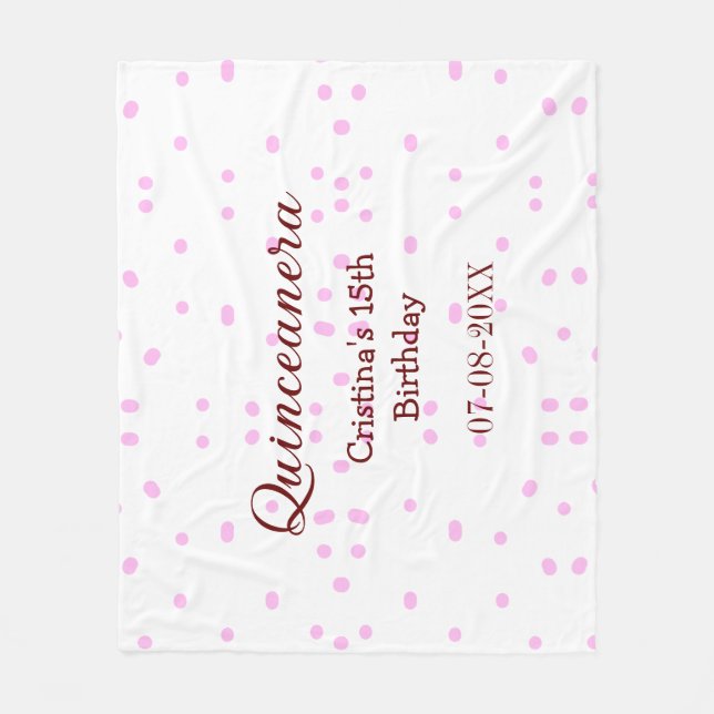 Manta Polar Quinceanera anos 15 años añadir puntos rosados