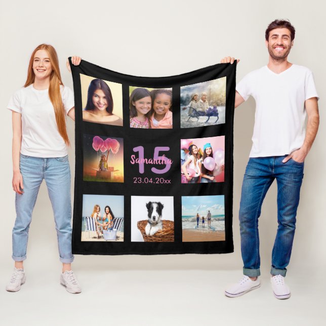 Manta Polar Quinceanera personalizado foto collage nombre negr (In situ)