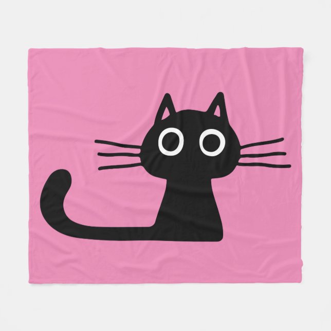 Manta Polar Quirky Black Kitty Cat Purfect Pink (Frente (Horizontal))