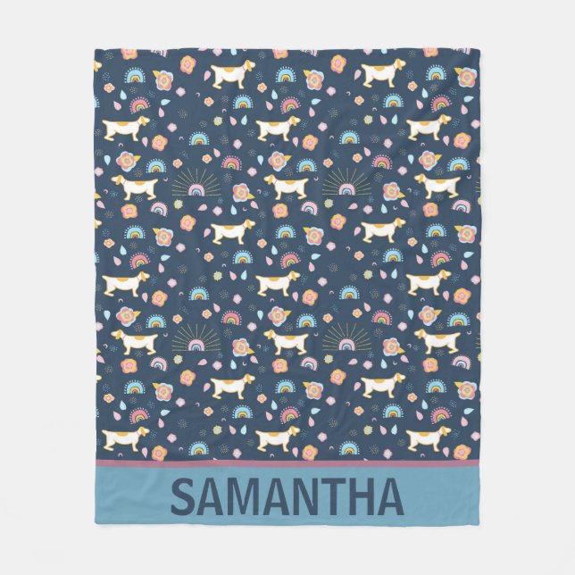 Manta Polar Quirky Perro Cute Patrón Arcoiris Azul Personaliza (Anverso)