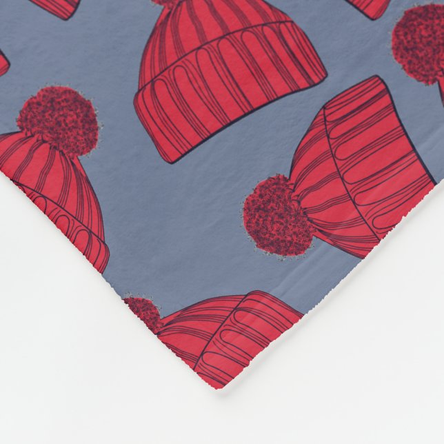 Manta Polar Quirky Red and Blue Bobble Hats Pattern (Esquina)