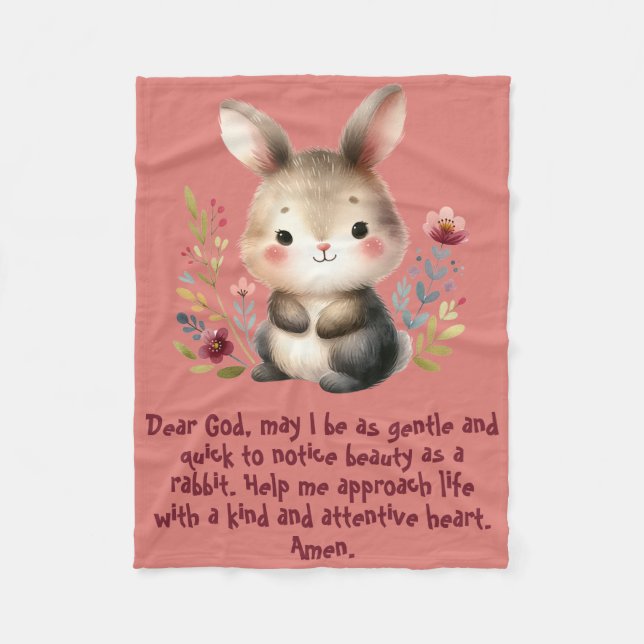 Manta Polar Rabbit Woodland Kids Christian Prayer on Pink | (Anverso)