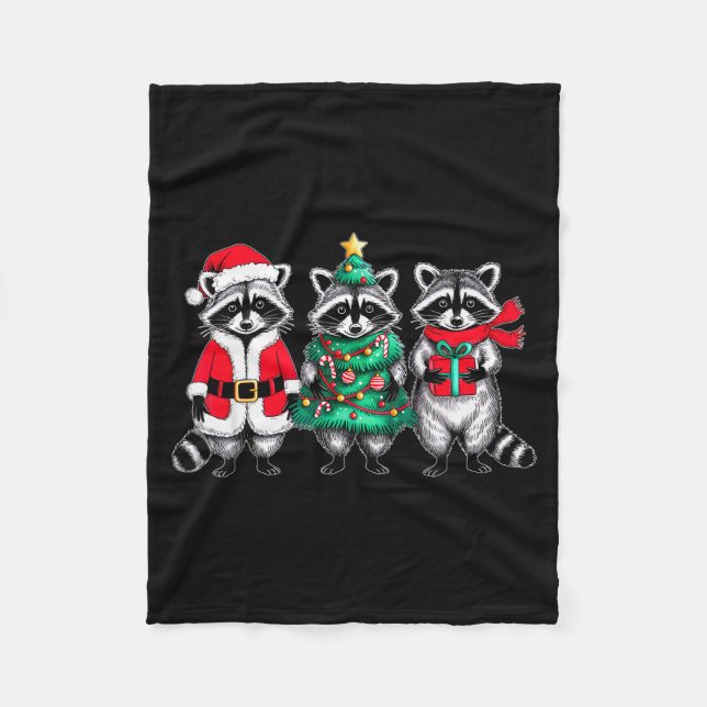 Manta Polar Raccoon Christmas Tree Light Santa Hat Xmas Family (Anverso)