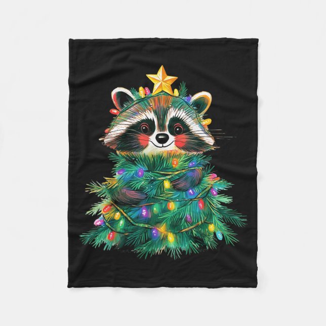 Manta Polar Raccoon Christmas Tree Pajamas Girls Boys Xmas Lig (Anverso)