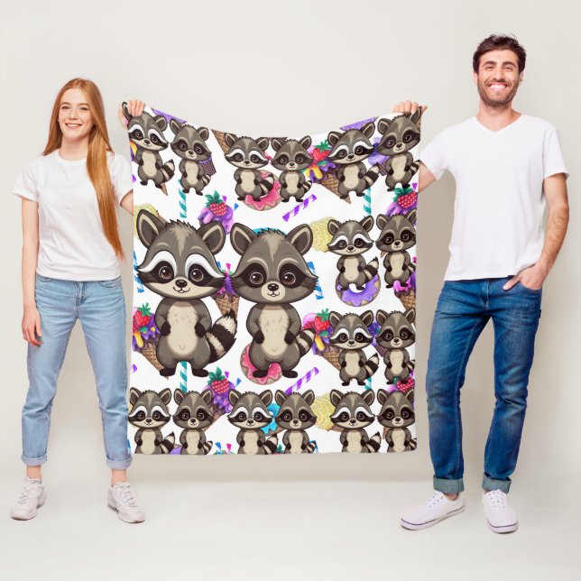 Manta Polar Raccoon Cute Kawaii Patrón dulce (In situ)