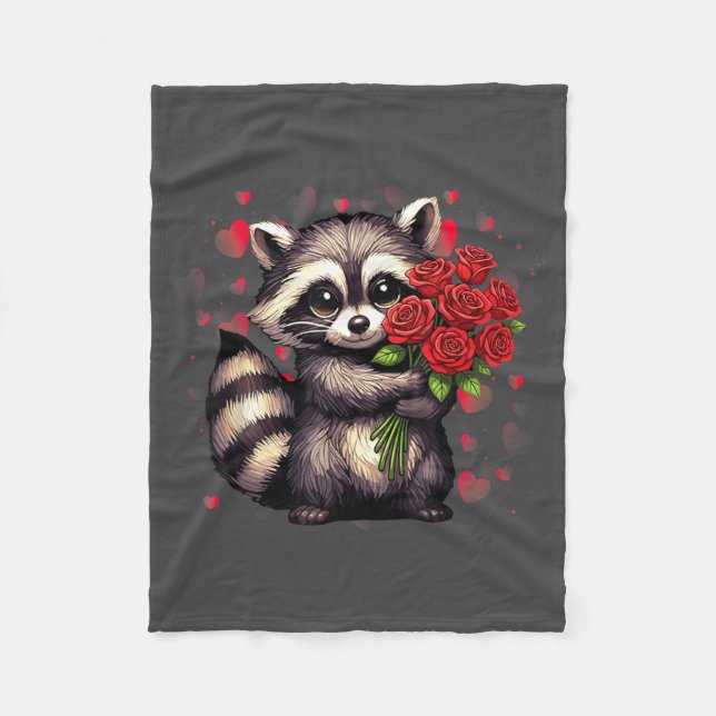 Manta Polar Raccoon Holding Red Rose Cute Raccoon Valentine An (Anverso)
