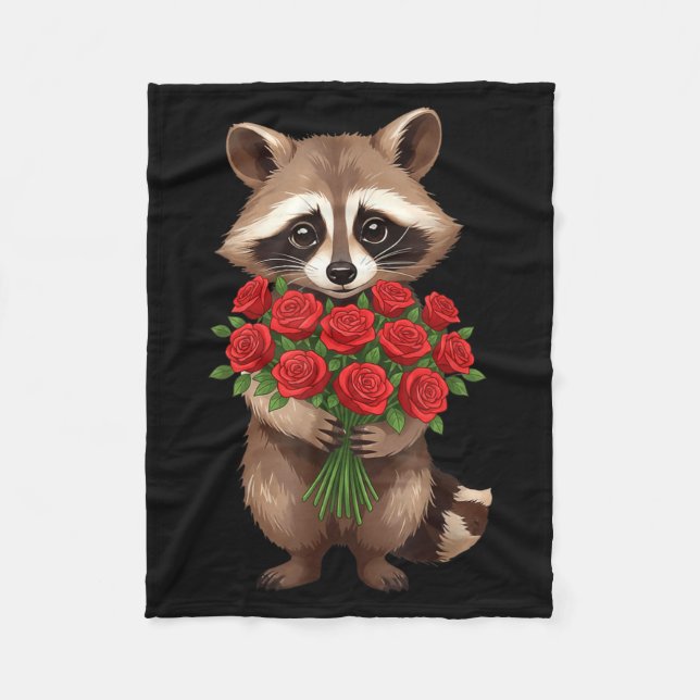 Manta Polar Raccoon Holding Red Rose Cute Raccoon Valentine An (Anverso)