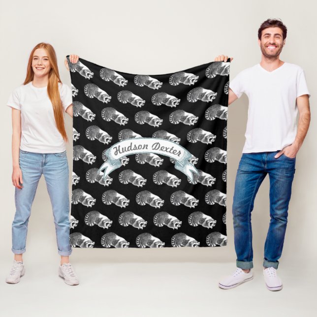 Manta Polar Raccoon Rustic Folk Art Pattern Fleece (In situ)