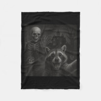 Manta Polar Raccoon Selfie With Skeleton Funny Raccoon Hallowe