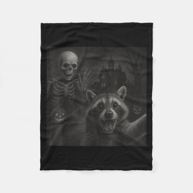 Manta Polar Raccoon Selfie With Skeleton Funny Raccoon Hallowe (Anverso)