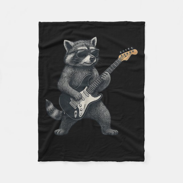 Manta Polar Raccoon Tocando Rock De Guitarra Y Regalo De Rollo (Anverso)