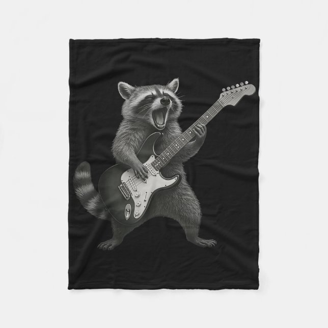 Manta Polar Raccoon Tocando Rock De Guitarra Y Rollo Guitarist (Anverso)