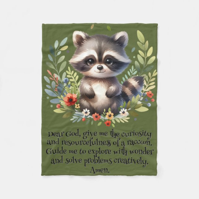 Manta Polar Raccoon Woodland Kids Christian Prayer sobre el ve (Anverso)