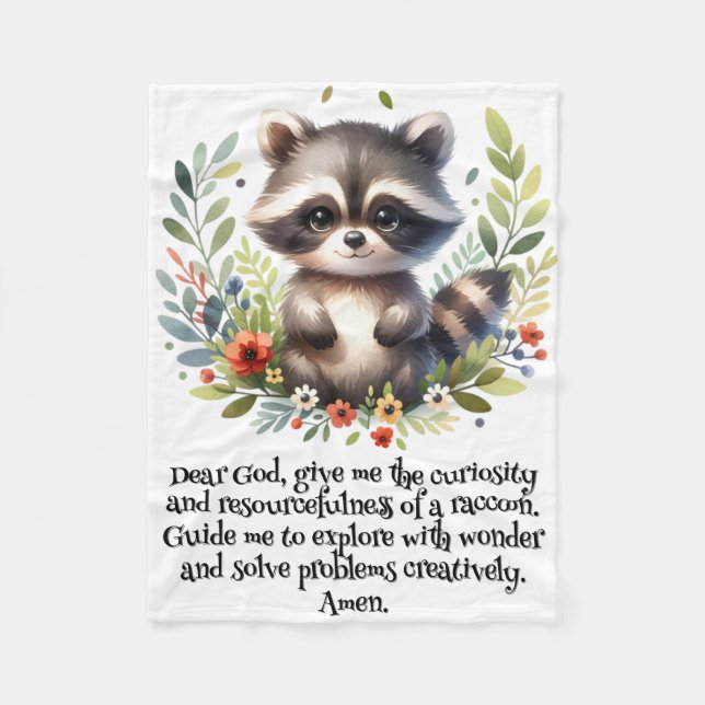 Manta Polar Raccoon Woodland Niños Oración Cristiana en Blanco (Anverso)