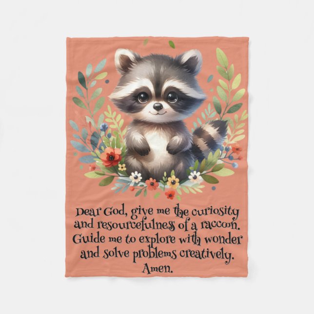 Manta Polar Raccoon Woodland Niños Oración Cristiana en Rosa | (Anverso)
