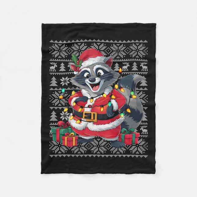 Manta Polar Raccoon Xmas Sweater Style Ugly Santa Raccoon (Anverso)