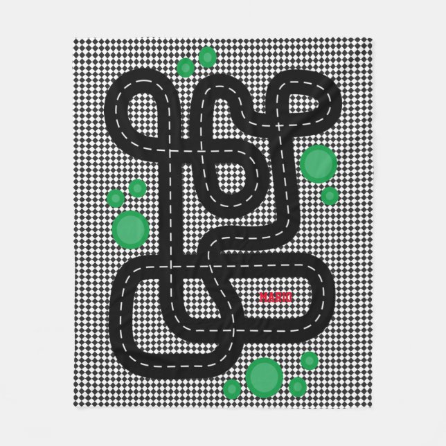 Manta Polar Race Track Kids Playmat Cars Camiones Nombre Niños (Anverso)