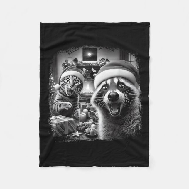 Manta Polar Racoon Santa Funny Cat Taking Selfie Christmas Xma (Anverso)