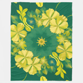 Manta Polar Radiancia floral: patrón botánico amarillo y verde
