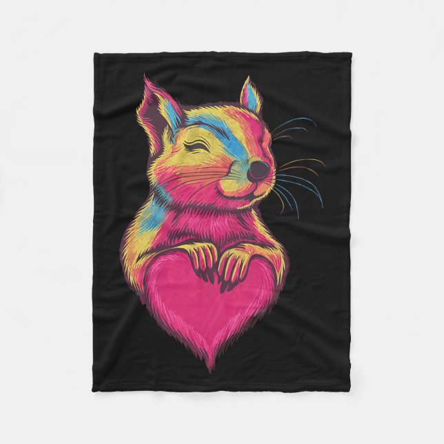Manta Polar Rainbow Cute Squirrel Hugging Valentine Heart Love (Anverso)