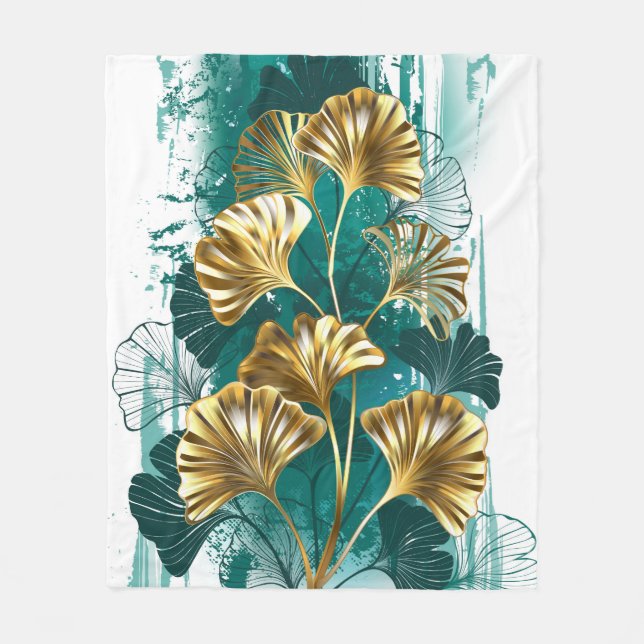 Manta Polar Rama con hojas doradas Ginko Biloba (Anverso)