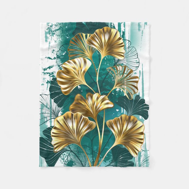 Manta Polar Rama con hojas doradas Ginko Biloba (Anverso)