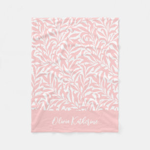 Manta Polar Rama de Sauce Rosa Pétalo Monogramada