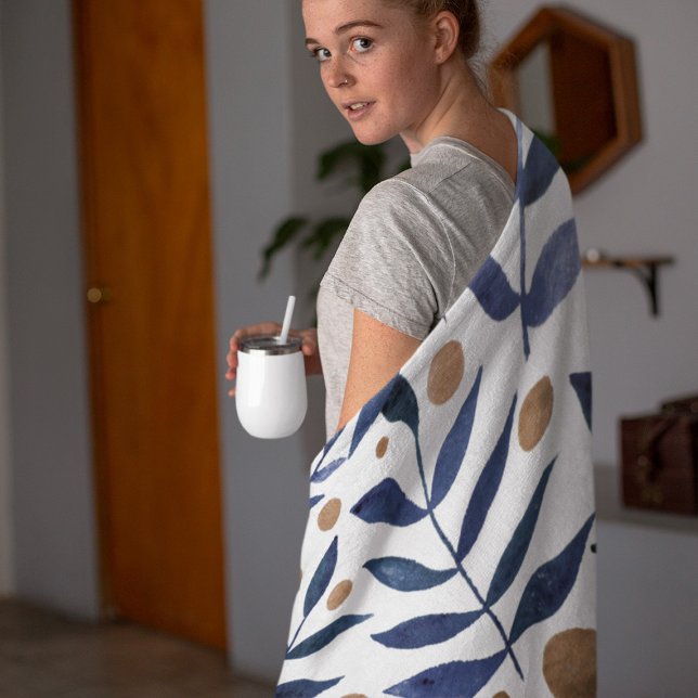 Manta Polar Ramas acuáticas y bayas - índigo y beige (Subido por el creador)