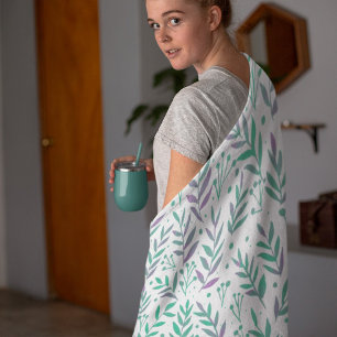 Manta Polar Ramas de acuarela pastel púrpura y verde