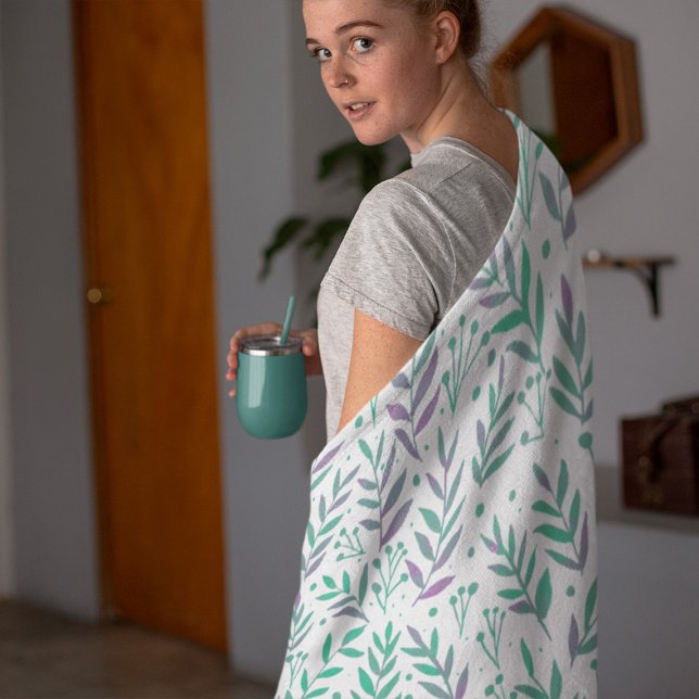 Manta Polar Ramas de acuarela pastel púrpura y verde (Subido por el creador)