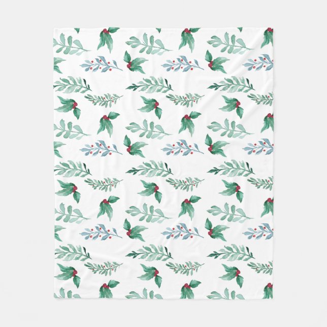 Manta Polar Ramas de berries holly de vacaciones de invierno (Anverso)