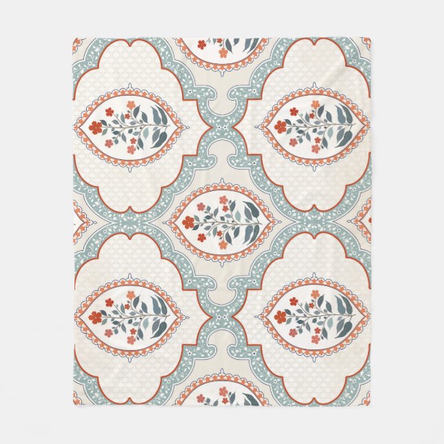 Manta Polar Ramas de flores antiguas, textiles indios. (Anverso)