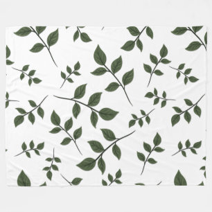 Manta Polar Ramas de follaje con hojas verdes sobre blanco