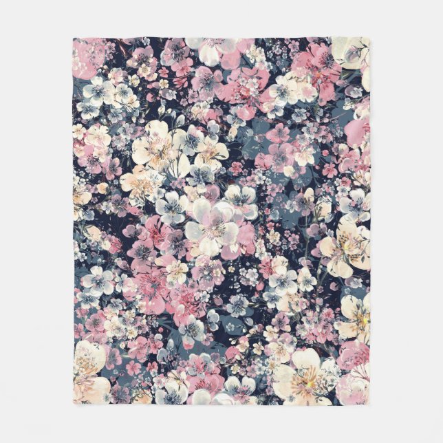 Manta Polar Ramas en floración: acuarela patrón sin costuras (Anverso)