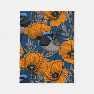 Manta Polar Ramblas de hadas y flores de amapola naranja