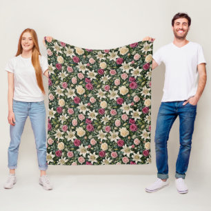 Manta Polar Ramo de Rosas Lilas Sofisticadas y Verdor