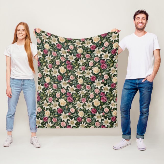 Manta Polar Ramo de Rosas Lilas Sofisticadas y Verdor (In situ)