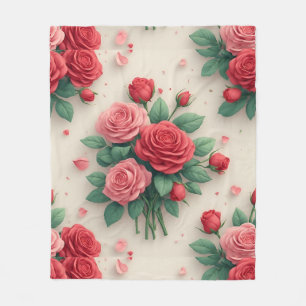 Manta Polar Ramos de rosas rosadas y rojas elegantes