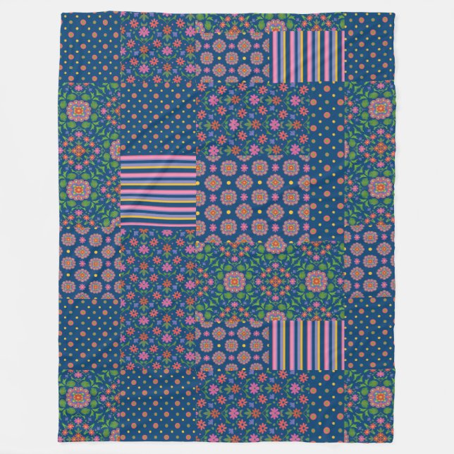 Manta Polar Rangoli Patterns Faux Patchwork Fleece Blanket (Anverso)