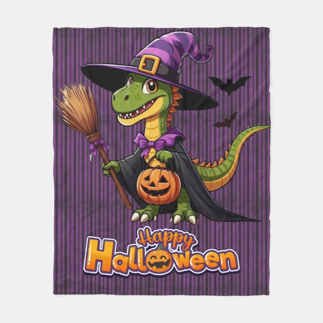 Manta Polar Raptor de Halloween lindo/bruja de dinosaurio (Anverso)