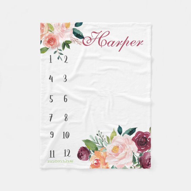 Manta Polar Rastreador de crecimiento - acuarela Boho con rosa (Anverso)