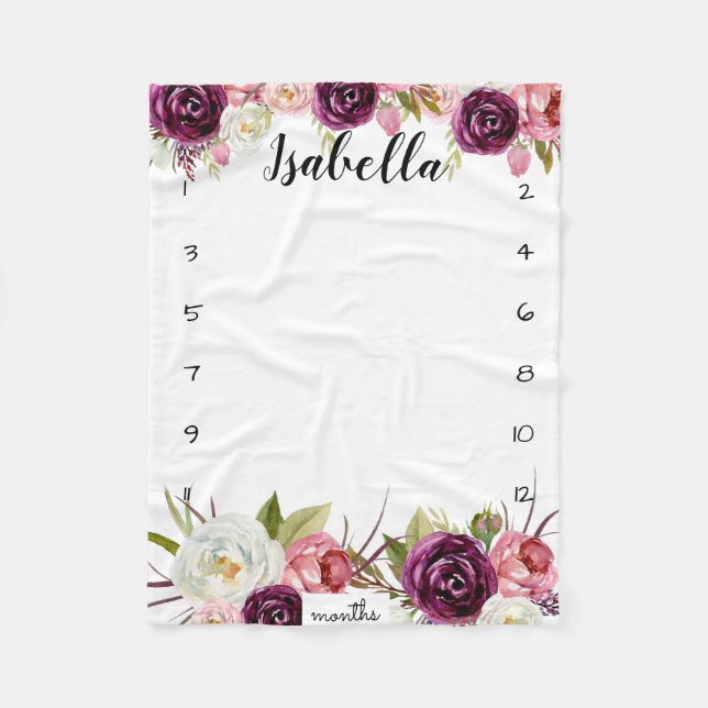 Manta Polar Rastreador de crecimiento de hitos acuarela flores (Anverso)