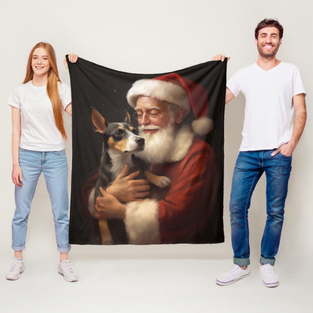 Manta Polar Rat Terrier Con Santa Claus Navidades festivos (In situ)