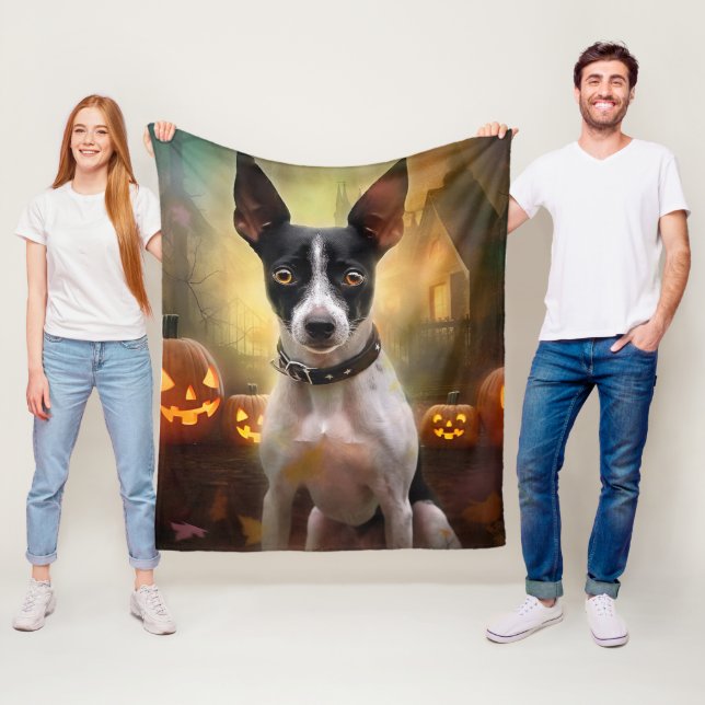Manta Polar Rat Terrier de Halloween con calabazas asustadas (In situ)